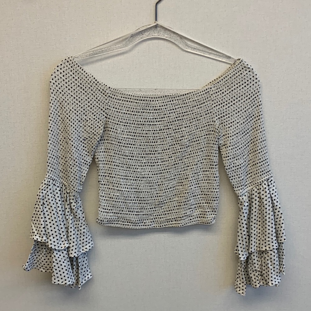 Cage Cropped B&W Polkadot Blouse • Sz S • NEW!